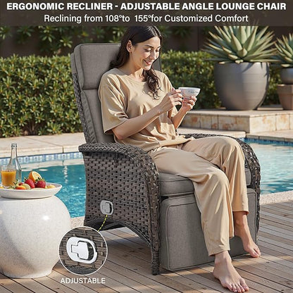 Belord 7 Piece Wicker Patio Furniture Set - 4 Adjustable Outdoor Recliner Chairs with 3 Side Table Patio Conversation Set,155° Lay Flat Chaise Lounge Chair Outdoor for Pool Deck Brown
