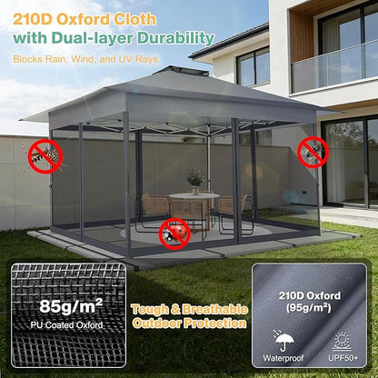 C0BIZI Gazebo 10x15 Pop up Canopy,Gazebos on Clearance-Canopy Tent with Mosquito Netting for Lawn,Garden,Backyard & Patio-Outdoor Tent-Water Resistant and UPF50+ (Gray)