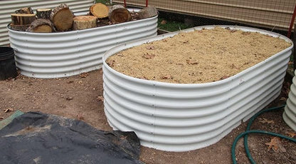 A ANLEOLIFE 6-Set 8X4X2 ft Galvanized Raised Garden Bed Kit, Oval Metal Deep Root Planters for Outdoor Plants, Antique White
