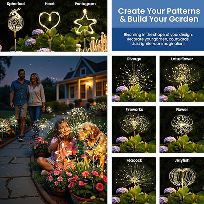 Solar Lights Outdoor, 120LED 8 Pack Fairy Garden Lights Decor for Outside Fireworks Lights Solar Powered for Yard, Patio, Pathway, Walkway, Balcony, Warm White