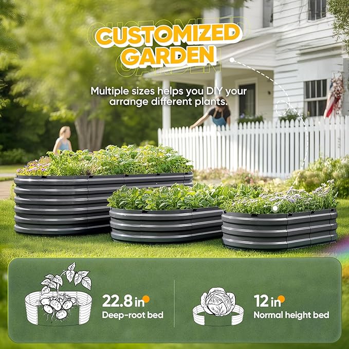 KING BIRD Raised Garden Bed Kit 2026 Upgraded 10-Minute Assembly Galvanized Planter Garden Box Outdoor for Gardening, Vegetables, Flowers, 47x24x12 in, Dark Grey