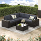 Jing's Villa 6-Piece Patio Furniture Set, All-Weather Outdoor Wicker Sectional Sofa with Cushions, Glass Table & Left and Right Armrest, Rattan Conversation Seating for Porch, Garden, Backyard,Grey