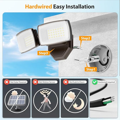 Onforu 3200LM Flood Lights Outdoor, 32W 6500K LED Security Light Switch Controlled, IP66 Waterproof Outdoor Lights, Wall Mount Exterior Flood Light with 2 Adjustable Heads Floodlights Outside