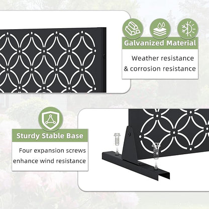 Casaphoria Metal Privacy Screen Outdoor, 72" H x 47" W Freestanding Decorative Privacy Screen for Patio Deck Balcony Garden with Stable Base, Palace Black