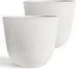 WORTH Garden Round Large Planter Pot Set of 2-17.5" Dia x 15.5" H - Durable Plastic White Plant Tree Pots with Vertical Stripe Textured Finish, Drainage Hole for Indoor, Outdoor, Front Porch, Patio
