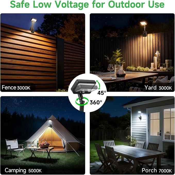 Solar Motion Light Outdoor, 3CCT Clip On Fixture, 600LM 1500mAH Type-C USB & - Image 7