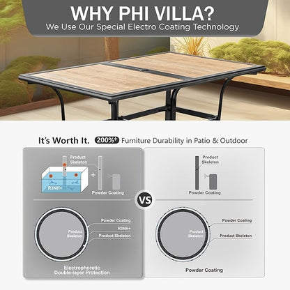PHI VILLA Outdoor Dining Table for 6, 60" Metal Rectangle Metal Steel Table with Polywood Tabletop, Modern Long Furniture for Patio, Deck, Porch, Yard