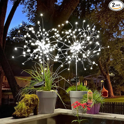 Anordsem Solar Garden Lights Outdoor: Bendable Copper Wire with 120 LED Firework Beads - White Waterproof DIY Fairy Decorations for Yard Patio Path - Gifts for Women Mom Homeowners