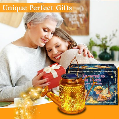 Solar Powered Hummingbird with Flowers Watering Can Lights Waterproof Outdoor Garden Decor with Shepherd Hook, Hanging Lights for Yard, Porch, Backyard Perfect Christmas Gift for Women, Mom, Grandma
