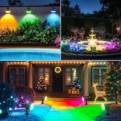 WdtPro Solar Color Changing Spot Lights, 8 Lighting Modes Solar Lights Outdoor Waterproof, Multicolor RGB Outdoor Light, 7 Colors Auto Cycling Landscape Spolights for Yard Garden Decoration, 6 Pack