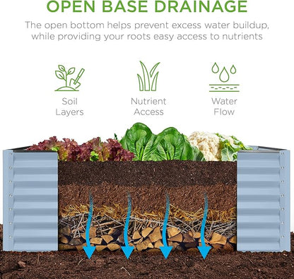 Best Choice Products 4x2x2ft Outdoor Metal Raised Garden Bed, Deep Root Box Planter for Vegetables, Flowers, Herbs, 119 Gallon Capacity, 100% Non Toxic Materials - Mist Blue
