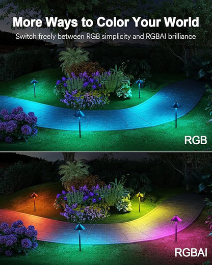 Lumary Smart Low Voltage Pathway Lights 24V 2000LM, Landscape Path Lights with RGBAI Color Changing, App/Remote Control, IP65 Waterproof Walkway Lights for Yard Driveway Garden, 4 Pack, Black Aluminum