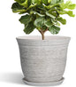 Ceramic Planter - 12 Inch Plant Pot with Drainage Hole and Saucer, Round Large Plant Pots for Indoor Outdoor, Modern Decorative Flower Pots, Garden Room Home Decor, Housewarming Gifts, Grey