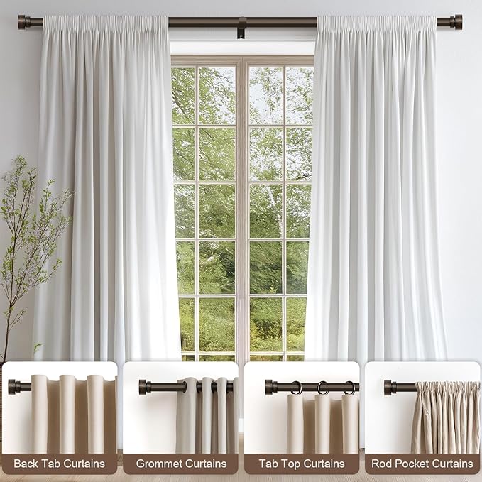 Modern Antique Brown Bronze Curtain Rods for Windows 16 to 60 Inches Adjustable Heavy Duty 1" Diameter Window Curtain Rod with Finials for Outdoor Farmhouse Bedroom Kitchen Living Room