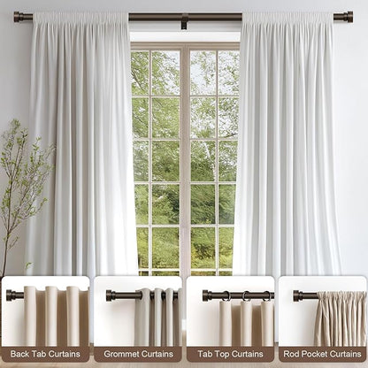 Modern Antique Brown Bronze Curtain Rods for Windows 66 to 120 Inches Adjustable Heavy Duty 1" Diameter Window Rod with Decorative Finials for Outdoor Farmhouse Bedroom Kitchen Living Room