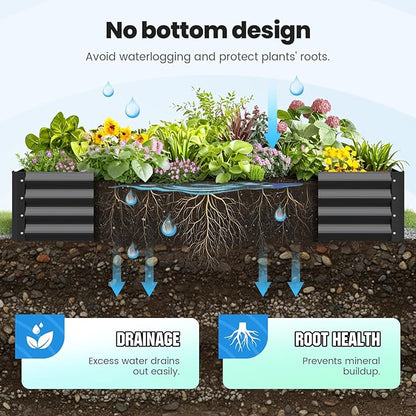 Quictent Galvanized Raised Garden Bed Metal Planter Box Bottomless for Backyard Outdoor, 4x3x1 Ft 2PCS, Dark Grey