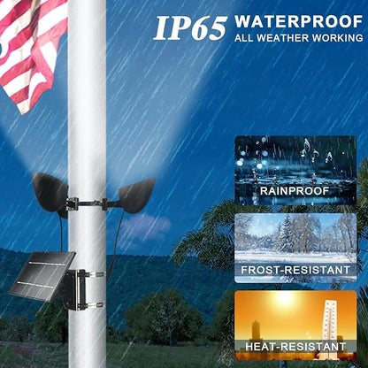 Solar Flag Pole Light 3 Super-Spotlights LEDs, Adjustable Metal Clamps Fits 2-6''Flag Poles, IP65 Waterproof Outdoor Solar Powered Flagpole Lights, 360 Degrees of Flag Illumination Flag Ground House