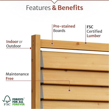 6.1ft H x 3.1ft W (1 Panel) Freestanding or Surface Mount Enclo Solara Louvered Screen, Wood Privacy Fence, Balcony Privacy Screen, Decorative Panel, Upgrade your Outdoor Patio, Porch or Deck, EC18044