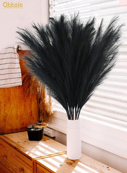 Artificial Pampas Grass Stems, 8 Pack 35-Inch Black Silk Plumes