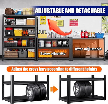 71"H-35"W Garage Shelving Heavy Duty Storage Shelves, Metal Adjustable Shelving Unit, Utility Garage Organizer Shelf for Basement, Pantry, Kitchen, Warehouse,15.7"D x 35.4"W x 71.2"H, Black