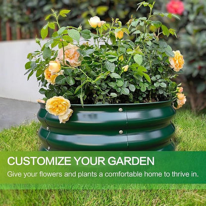 GARDMAX 2x2x1FT Galvanized Round Raised Garden Bed Kit, Metal Planter Boxes Outdoor with Easy Assembly, Large Garden Bed for Vegetables, Fruits, Flower, Herbs Dark Green