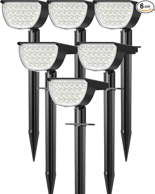 Solar Lights Outdoor Waterproof IP65, Solar Powered 76 LED 3 Lighting Modes Solar Spot Lights Outdoor for Yard Garden Landscape Pathway (Cool White, 6 Pack)