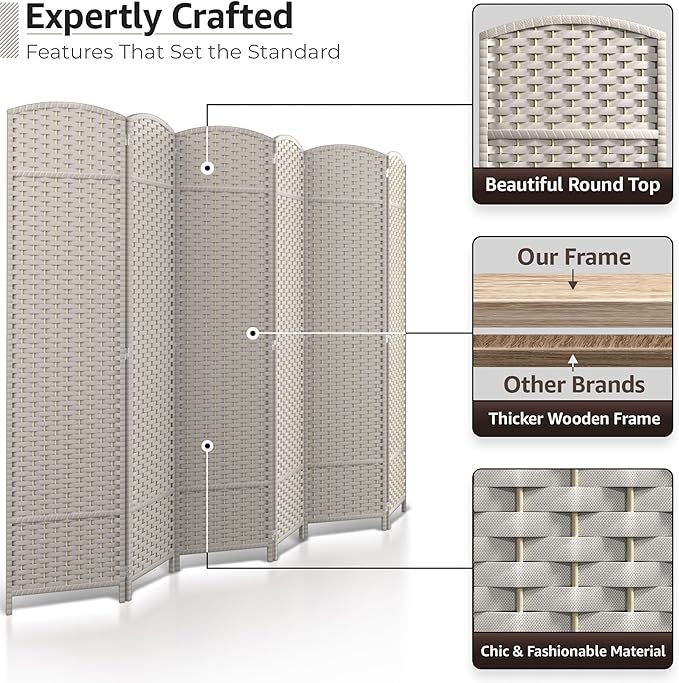 Sorbus 6 Panel Room Divider 6 ft. Tall - Privacy Screen, Extra Wide Double Hinged Panels, Mesh Hand-Woven Design, Partition Room Dividers and Folding Privacy Screens, Wall Divider for Room Separation