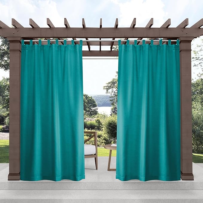 Exclusive Home Cabana Solid Indoor/Outdoor Light Filtering Hook-and-Loop Tab Top Curtain Panel Pair, 54"x120", Teal