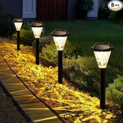 GIGALUMI 8 Pack Solar Lights Outdoor Waterproof, Outdoor Solar Lights for Yard, Solar Garden Lights, Yard Decorations Outdoor for Pathway, Patio, Garden, Driveway, Lawn, and Landscape(Warm White)