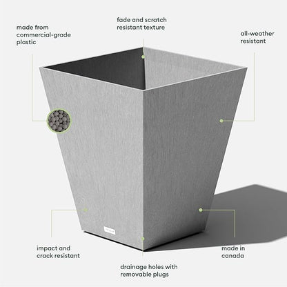 Veradek Nobleton Indoor/Outdoor Wide Square Planter (Light Grey, 22 inch - 2 Pack with 2 Saucer Trays)