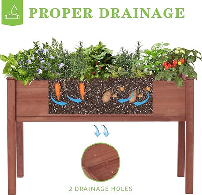 Raised Garden Bed with Legs, 48x24x30'', Outdoor Wood Elevated Planter Box, Thick Legs, w/Liner
