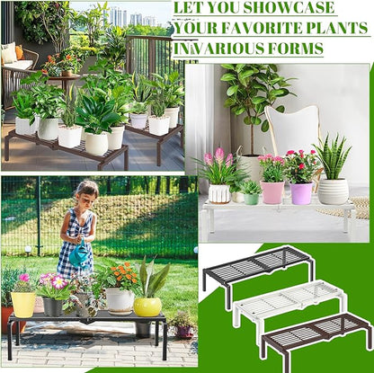 1 Tier Metal Plant Stand Indoor Outdoor, Potted Multiple Flower Pot Holder Rack Plant Shelf, Heavy Duty Planter Display Shelving for Patio Balcony Garden Living Room Decorative (Brown)