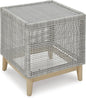 Signature Design by Ashley Seton Creek Contemporary Chic Outdoor All-Weather Resin Wicker End Table with Tempered Glass Tabletop, Gray & Light Brown