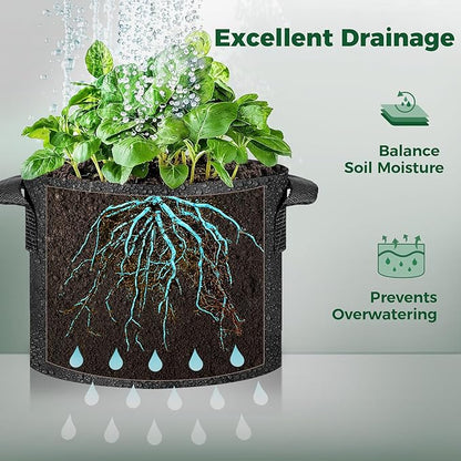 T4U Fabric Plant Grow Bags with Handle 15 Gallon Pack of 5, Heavy Duty Nonwoven Smart Garden Pot Thickened Aeration Nursery Container Black for Outdoor Potato, Tomato, Chili, Carrot and Vegetables