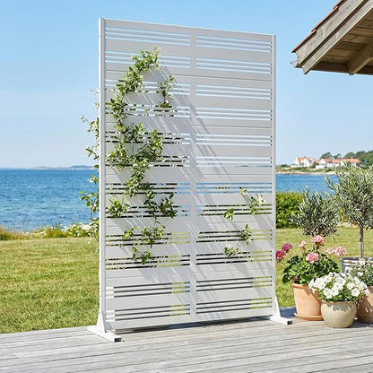 Casaphoria Metal Privacy Screen Outdoor, 72" H x 47" W Freestanding Decorative Privacy Screen for Patio Deck Balcony Garden with Stable Base, White-Harold