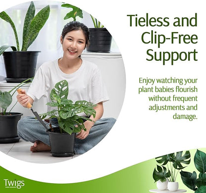 Mini Twigs Plant Support Stakes for Small Plants, Indoor & Outdoor Use, Gardening Supplies, Garden Accessories, Trellis & Ring Alternative - Monstera (Dark Green), 10 Pack, 12" L