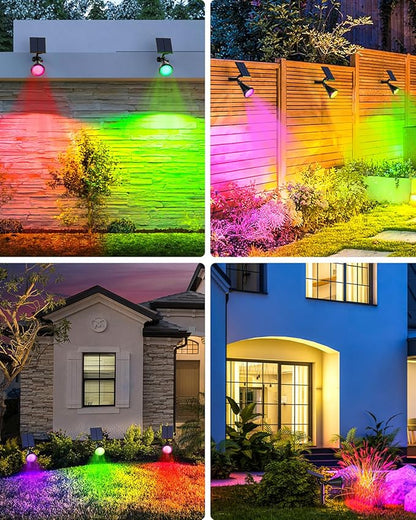 Solar Spot Lights Outdoor Color Changing, 7 Modes/14 LED Outdoor Solar Lights for Yard, Waterproof RGB Multicolor Solar Landscape Spotlights Auto On/Off for Flood, Yard, Tree, Pathway, 4 Pack