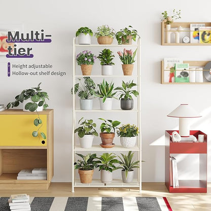 5-Tier Corner Plant Stand, Metal Black Flower Pot Rack, Indoor Outdoor Heavy Duty Shelf (Cream, 5 Tier)