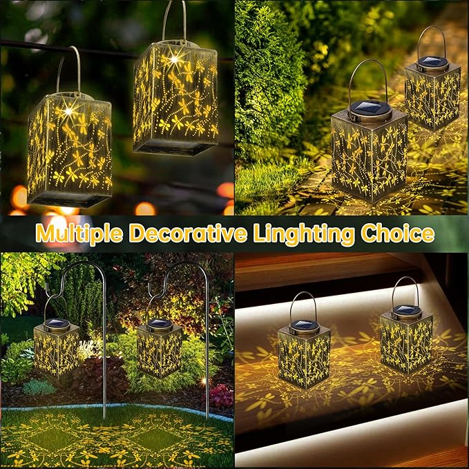 Lanterns, Bronze Metal Solar Outdoor Lights, 2 Pack Waterproof