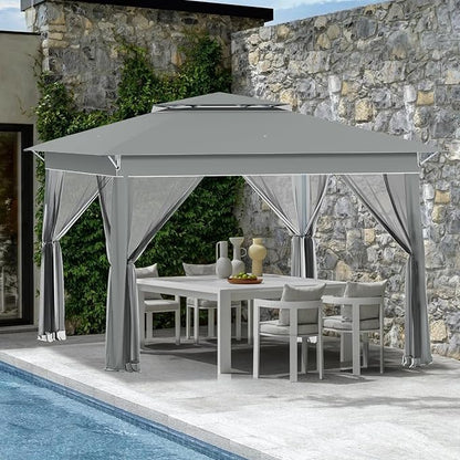 ECOTOUGE 11FT Pop Up Gazebo, Canopy Tent with Mosquito Netting,Instant Shelte Gazebo w/Carrying Roller Bag Waterproof and UV Resistant Canopy Tent for Grill, Garden and Backyard(Dark Grey)