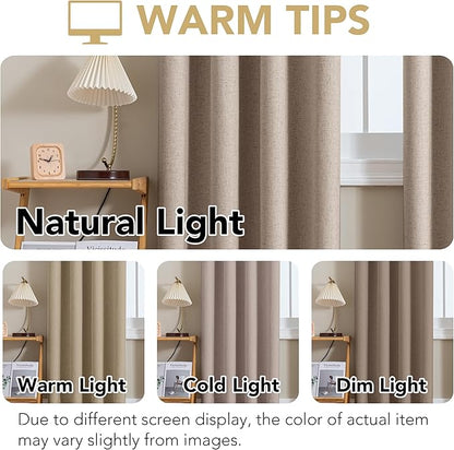 H.VERSAILTEX Linen Curtains 100% Blackout Curtains for Bedroom 84 inch Long Full Light Blocking Nature Linen Blended Window Curtains for Living Room Nickel Grommet (2 Panels, Heathered Sand)
