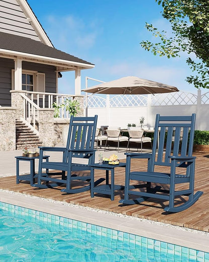 GarveeLife Adirondack Outdoor Side Table 18 x 15 in, HDPE 2-Tier Patio Side Tables for Outside, All-Weather End Table for Patio Pool Deck Indoor Backyard, Navy Blue-2Pcs