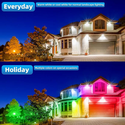 Low Voltage Landscape Lighting,12V-24V RGBW Color Changing Landscape Lights IP67 Waterproof Landscape Spotlights for Garden Yard Holiday Halloween Christmas Decor (2 Pack)