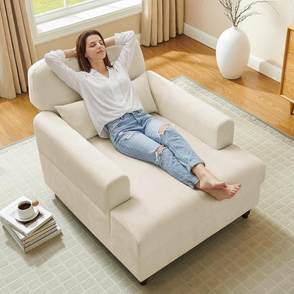 Chaise Lounge Chair Indoor with Adjustable Backrest, Oversized Accent Armchair for Living Room & Bedroom, Upholstered Mid-Century Reading Chair, Comfy Single Sofa Chair, Modern Living Room Chair