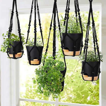 GARDIFE Hanging Planters for Indoor Plants,5Pcs Hanging Basket for Indoor Boho Home Decor,Macrame Plant Hanger,35 Inches,29Inch,23Inch, Ivory,Self Watering Planters, 7/6.5/6/5.5/5 Inch,Black&Black