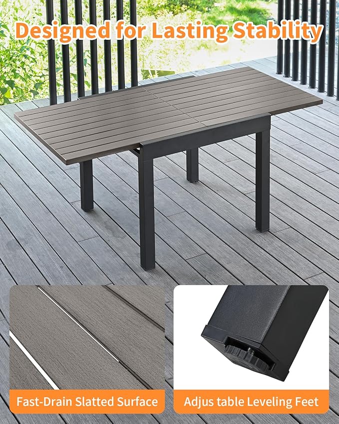 5 Pieces Outdoor Dining Set, Never-Rust Aluminum Expandable Patio Dining Table Set, 32"-65" Extendable Patio Table and Stackable Textilene Dining Chairs for Backyard, Deck, Indoor, Limed Oak
