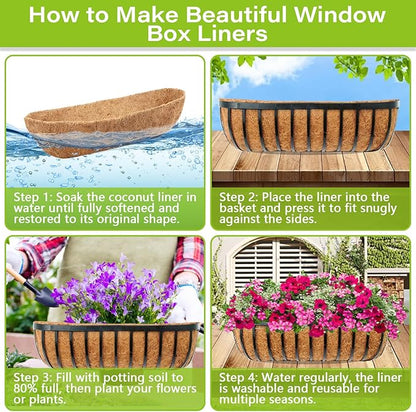 Legigo 4 Pack Trough Coco Liner for Planters- 30 Inch Window Box Liners Coconut Coir Basket Liners, Planter Box Coconut Liner for Window Flower Box Pots, Fence Trough Planter, Wall Planter Basket