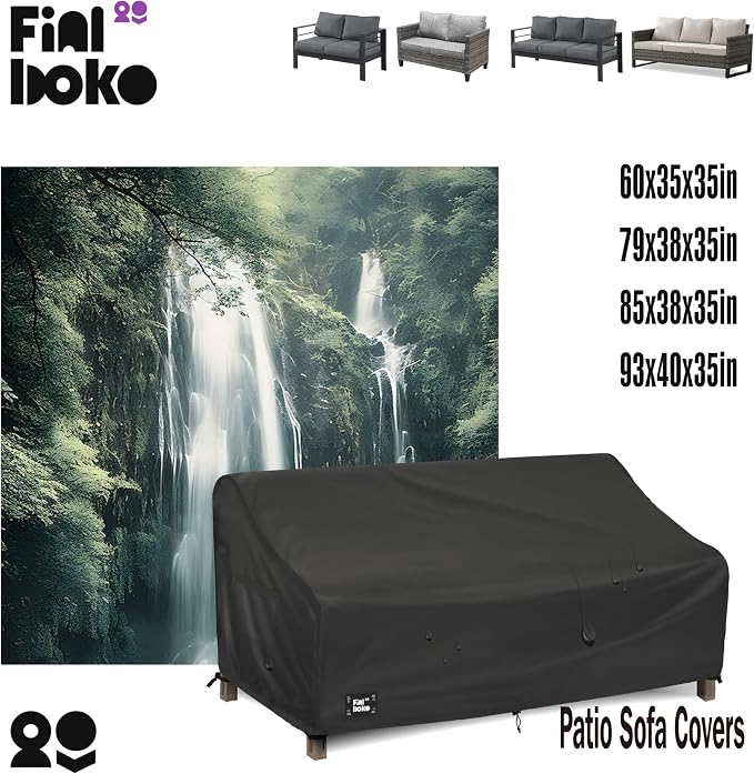 Patio Sofa Cover, 85-Inch Black 600D Oxford Fabric