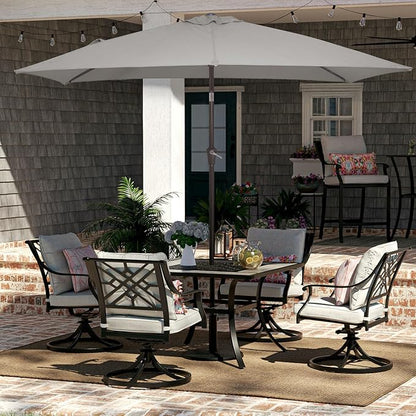 JEAREY 6.5x10 ft Rectangular Patio Umbrellas Rectangle Outdoor Umbrella with Push Button Tilt and Crank, Market Table Umbrella 6 Sturdy Ribs UV Protection for Poolside Garden Backyard Deck, Foggy Gray