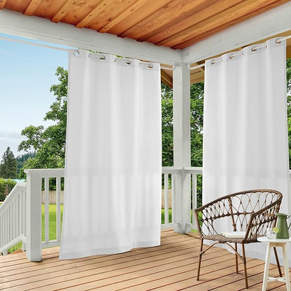 TOWN & COUNTRY BASICS Cabana Solid Heavyweight Indoor Outdoor Curtains, Light Filtering Opacity with Grommet Top, Water Repellent, 2-Pack Set, 54"x120", Winter White